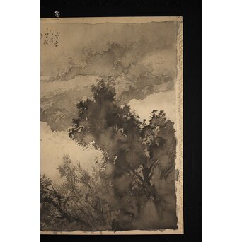 松林桂月 竹林図 絹本水墨まくり　Z221 