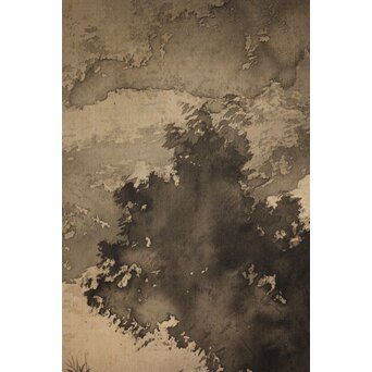 松林桂月 竹林図 絹本水墨まくり　Z221 