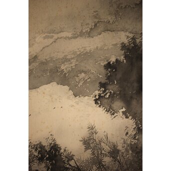 松林桂月 竹林図 絹本水墨まくり　Z221 