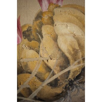 奥村藻山 百合図 絹本彩色掛軸　Z224 