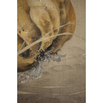 奥村藻山 百合図 絹本彩色掛軸　Z224 