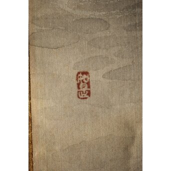 奥村藻山 百合図 絹本彩色掛軸　Z224 