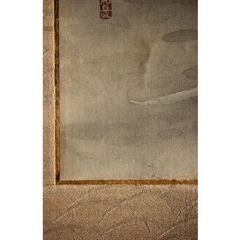 奥村藻山 百合図 絹本彩色掛軸　Z224 