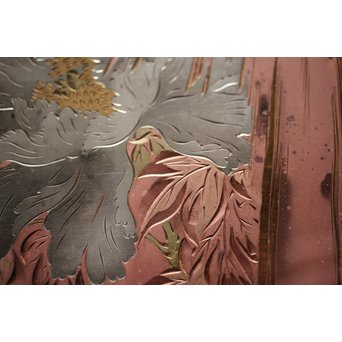 馬場勝乗 彫金額 『寒牡丹の図』扁額 共箱　M221 