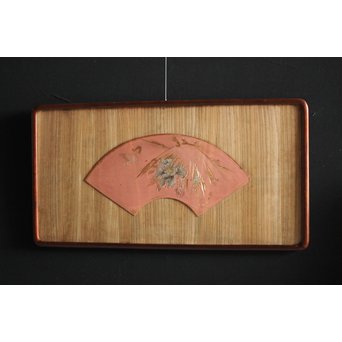 馬場勝乗 彫金額 『寒牡丹の図』扁額 共箱　M221 