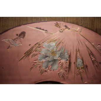 馬場勝乗 彫金額 『寒牡丹の図』扁額 共箱　M221 