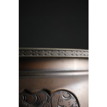 六代 角羽勘左衛門 羽廣屋造 龍鳳凰片切彫 宣徳火鉢瓶掛 一対　M222 