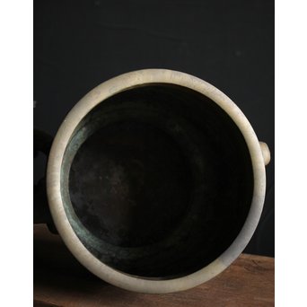 六代 角羽勘左衛門 羽廣屋造 龍鳳凰片切彫 宣徳火鉢瓶掛 一対　M222 