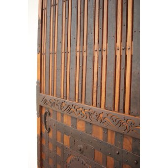 鉄金具尽 波兎と巾着金具 総欅格子蔵戸　W002Y 