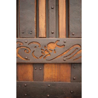 鉄金具尽 波兎と巾着金具 総欅格子蔵戸　W002Y 