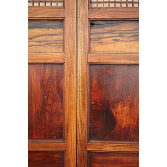 市松襖 欅黒柿肥松 意匠建具 4枚1組　B994Y 