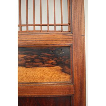 市松襖 欅黒柿肥松 意匠建具 4枚1組　B994Y 