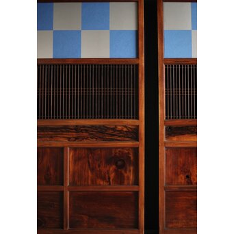 市松襖 欅黒柿肥松 意匠建具 4枚1組　B994Y 