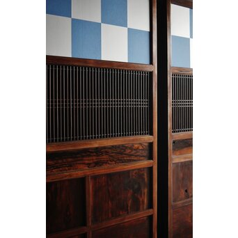 市松襖 欅黒柿肥松 意匠建具 4枚1組　B994Y 