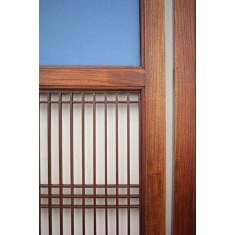 市松襖 欅黒柿肥松 意匠建具 4枚1組　B994Y 