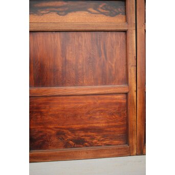 市松襖 欅黒柿肥松 意匠建具 4枚1組　B994Y 