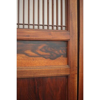 市松襖 欅黒柿肥松 意匠建具 4枚1組　B994Y 