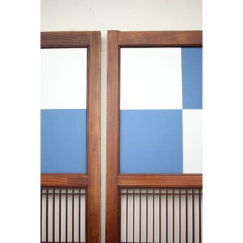 市松襖 欅黒柿肥松 意匠建具 4枚1組　B994Y 