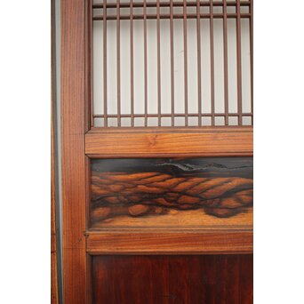 市松襖 欅黒柿肥松 意匠建具 4枚1組　B994Y 