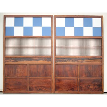 市松襖 欅黒柿肥松 意匠建具 4枚1組　B994Y AB　表