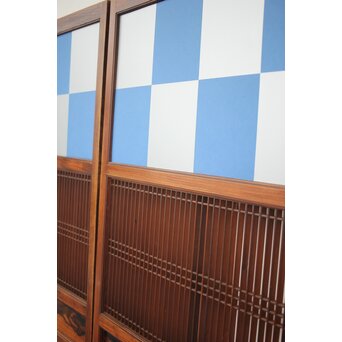 市松襖 欅黒柿肥松 意匠建具 4枚1組　B994Y 