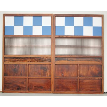 市松襖 欅黒柿肥松 意匠建具 4枚1組　B994Y CD　表