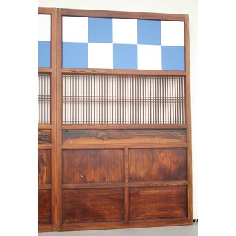市松襖 欅黒柿肥松 意匠建具 4枚1組　B994Y 