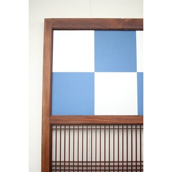 市松襖 欅黒柿肥松 意匠建具 4枚1組　B994Y 