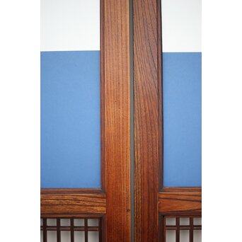 市松襖 欅黒柿肥松 意匠建具 4枚1組　B994Y 