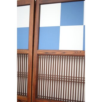 市松襖 欅黒柿肥松 意匠建具 4枚1組　B994Y 