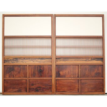 市松襖 欅黒柿肥松 意匠建具 4枚1組　B994Y CD　ウラ