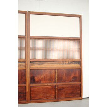 市松襖 欅黒柿肥松 意匠建具 4枚1組　B994Y 