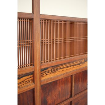 市松襖 欅黒柿肥松 意匠建具 4枚1組　B994Y 