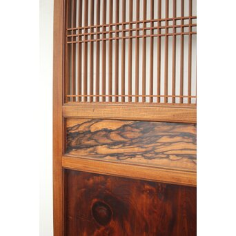 市松襖 欅黒柿肥松 意匠建具 4枚1組　B994Y 