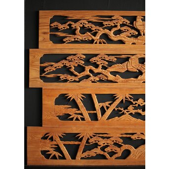 枠無 木彫欄間 4枚1組　R0016 