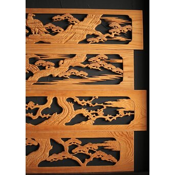 枠無 木彫欄間 4枚1組　R0016 