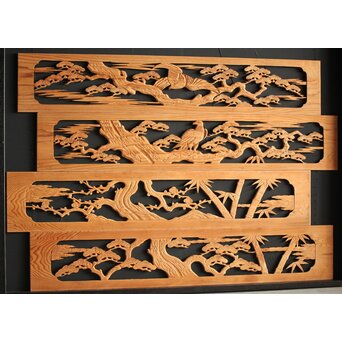 枠無 木彫欄間 4枚1組　R0016