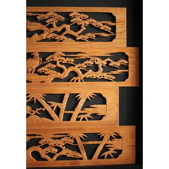 枠無 木彫欄間 4枚1組　R0016 