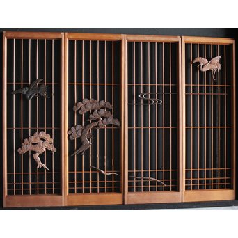 鶴の木彫書院 4枚1組　R0020