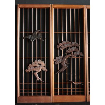 鶴の木彫書院 4枚1組　R0020 