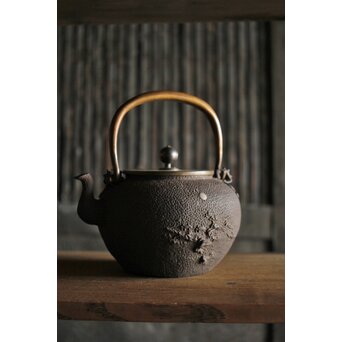 亀文堂 波千鳥 楼閣山水銀象嵌 鉄瓶 湯沸　M227 