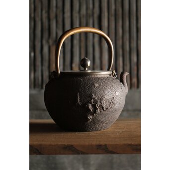 亀文堂 波千鳥 楼閣山水銀象嵌 鉄瓶 湯沸　M227 