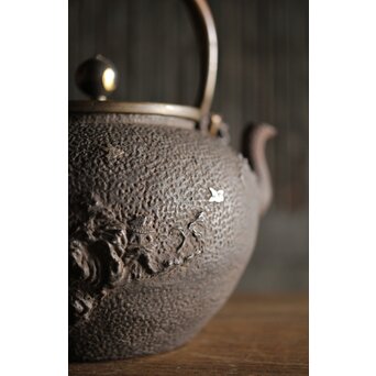 亀文堂 波千鳥 楼閣山水銀象嵌 鉄瓶 湯沸　M227 