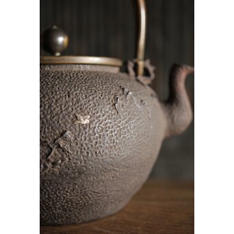 亀文堂 波千鳥 楼閣山水銀象嵌 鉄瓶 湯沸　M227 