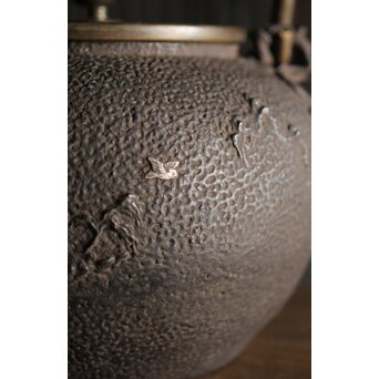 亀文堂 波千鳥 楼閣山水銀象嵌 鉄瓶 湯沸　M227 