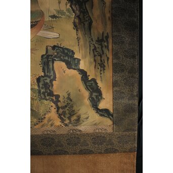 倣 山本梅逸 花鳥之図 双幅 絹本掛軸　Z225 