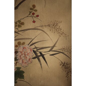 倣 山本梅逸 花鳥之図 双幅 絹本掛軸　Z225 