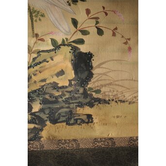 倣 山本梅逸 花鳥之図 双幅 絹本掛軸　Z225 