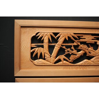 松竹梅 中型木彫欄間 2枚1組　R0025 