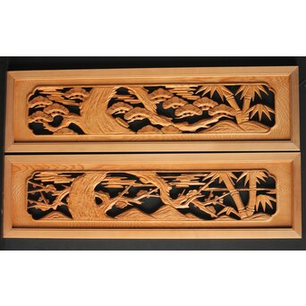 松竹梅 中型木彫欄間 2枚1組　R0025 